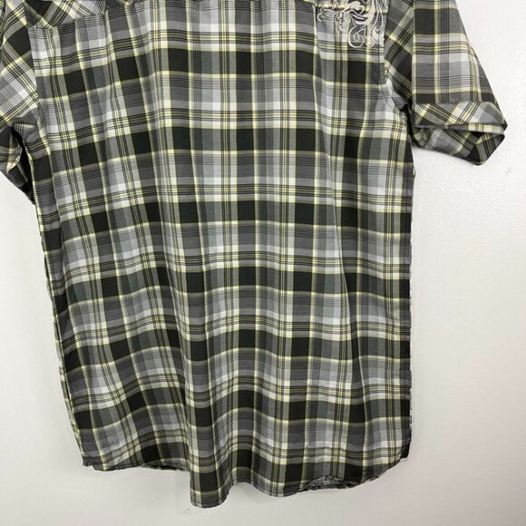 Prana Yellow & Brown Plaid Short Sleeve Shirt with Embroidery Design - Picture 9 of 11